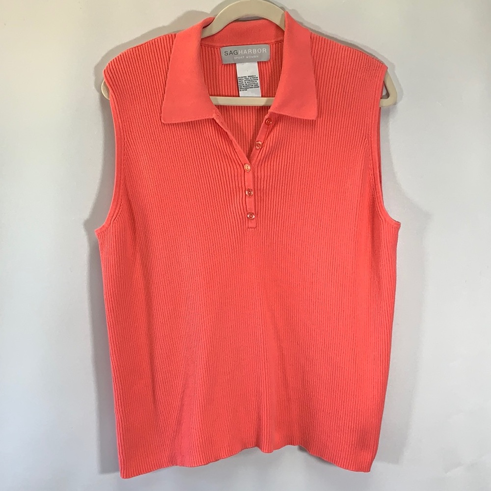 Sag Harbor Sport Women’s Size 2X Cotton V-Neck Orange Sleeveless Ribbed Top